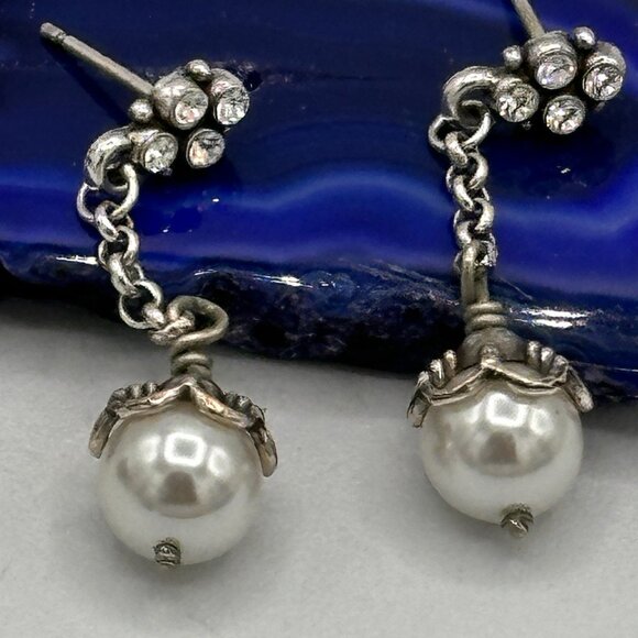 Brighton ATMA Just Pearls Crystals Silver Plated French Wire Earrings - Picture 3 of 12